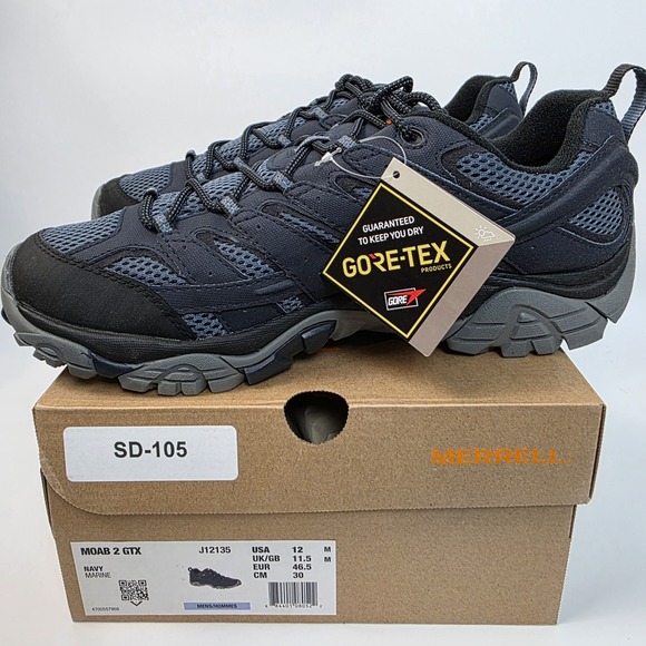 NEW Merrell Men\'s Moab 2 GTX Hiking Shoes Gore-Tex Size 12M in Navy‎ Marine #874